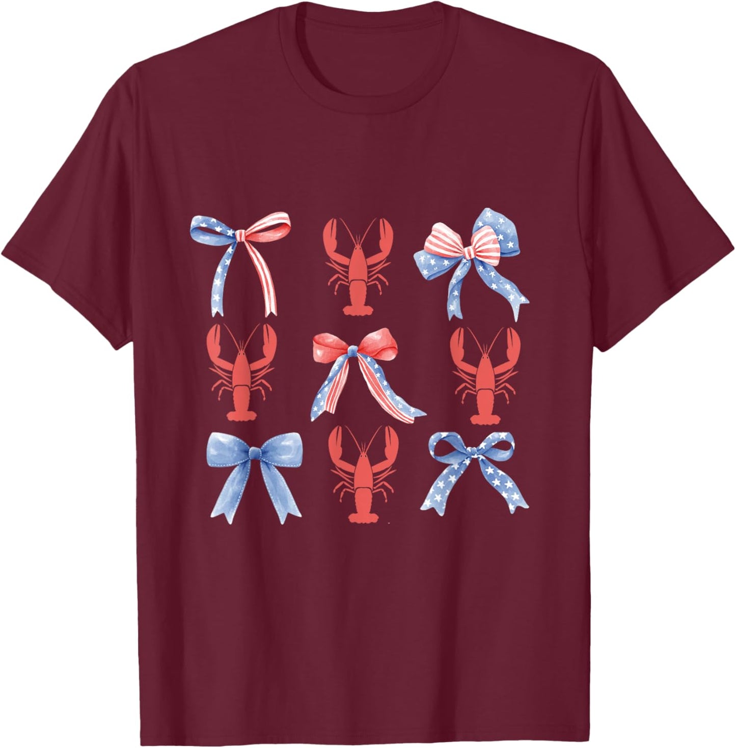 Pink Bows Cute Coquette Crawfish y2k Clean Girl Aesthetic T-Shirt - T-Shirt | Maroon