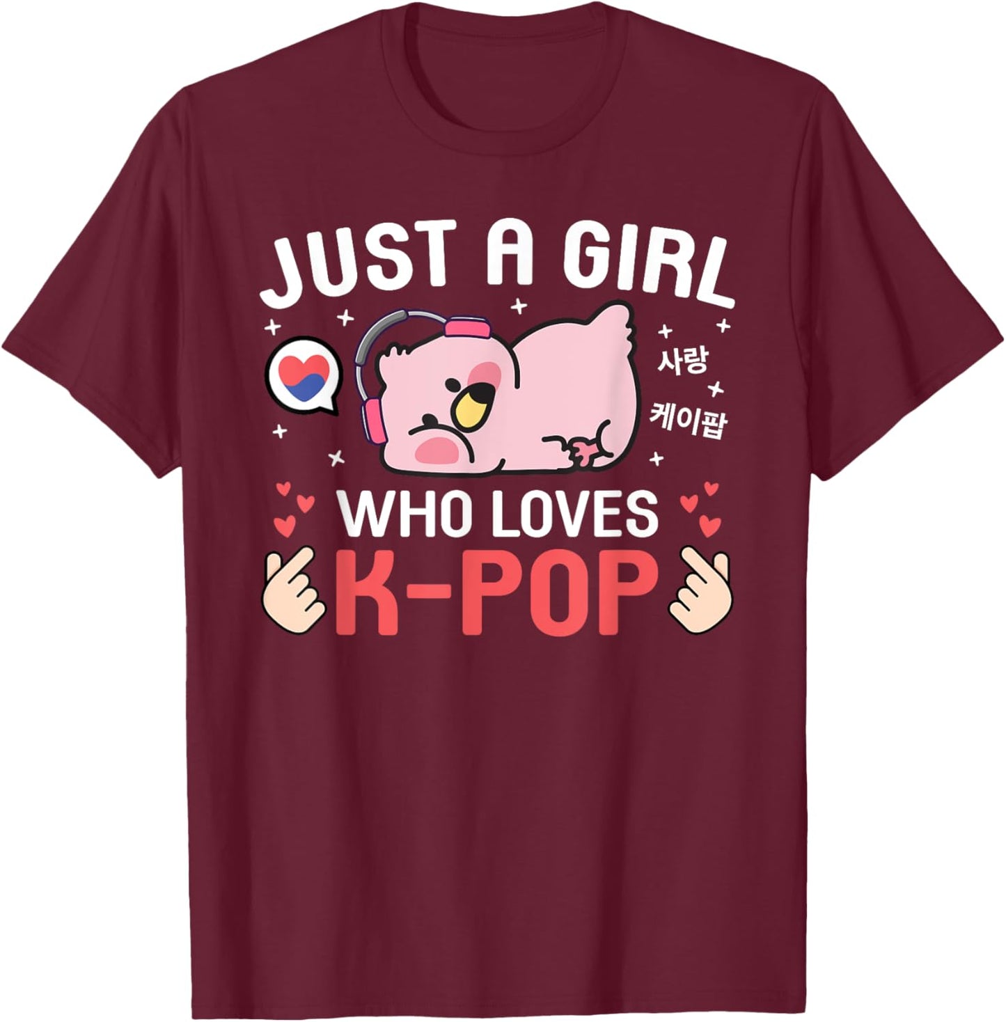 Cute Kawaii Flamingo Korean Music Just A Girl Who Love K-Pop T-Shirt - T-Shirt | Maroon