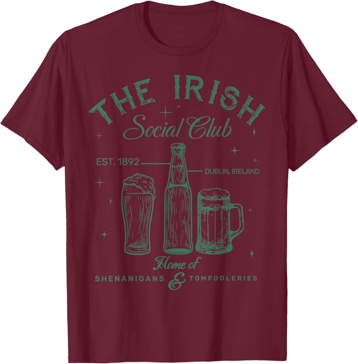 Retro The Irish Social Club Drunk St. Patrick's Day Outfit T-Shirt - T-Shirt | Maroon