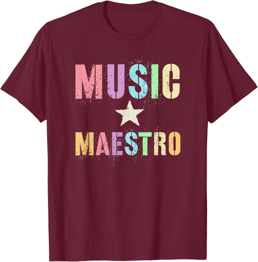 Vintage MUSIC MAESTRO Composer Teacher Musical Instrument T-Shirt - T-Shirt | Maroon