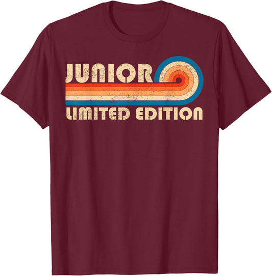 JUNIOR First Name Funny Retro Vintage Birthday T-Shirt - T-Shirt | Maroon