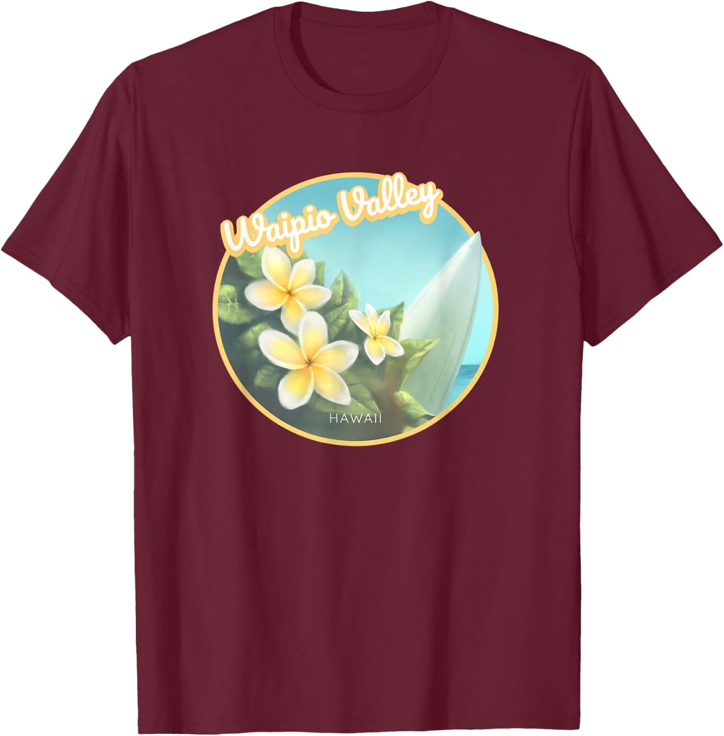 Waipio Valley Hawaii Flower Surfing T-Shirt - T-Shirt | Maroon