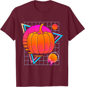 Pumpkin Retro 80s Style Vintage Vegetable Lover T-Shirt - T-Shirt | Maroon