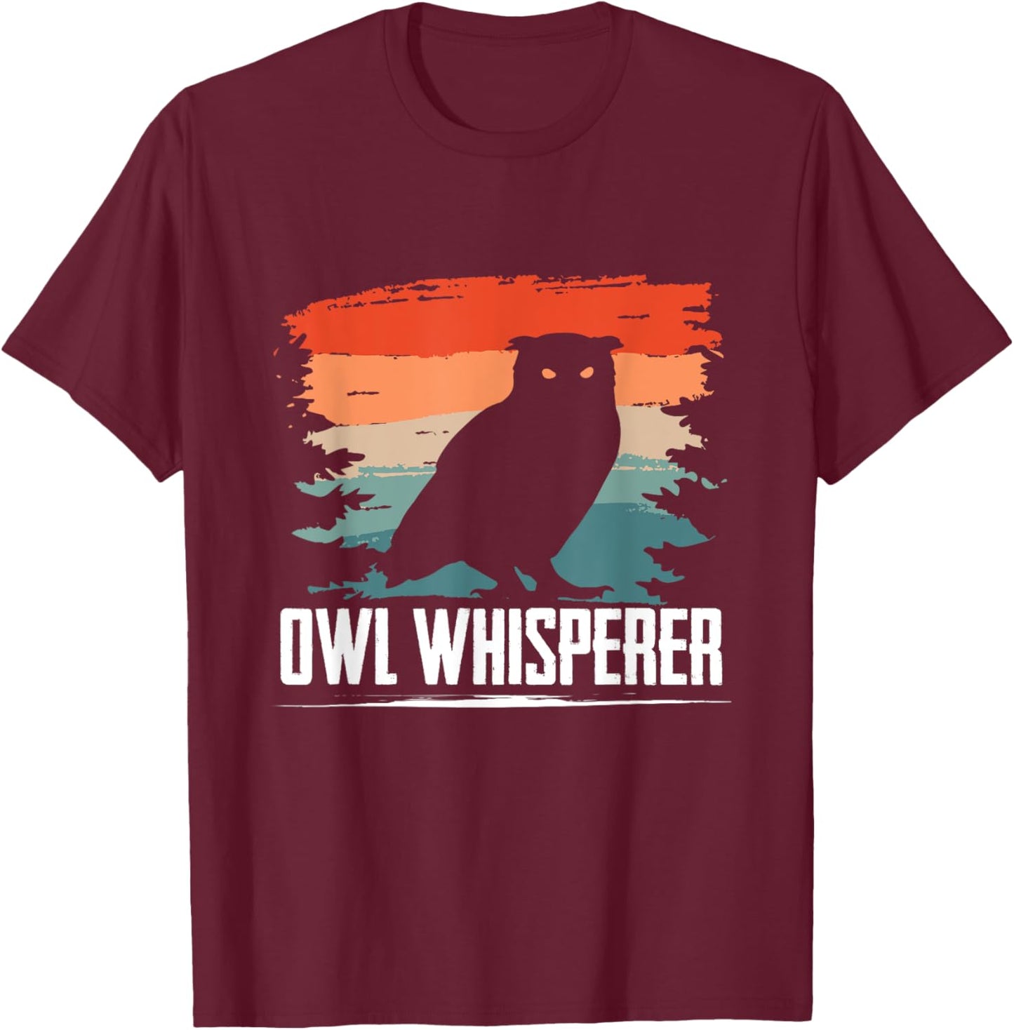 Owl Whisperer Retro Ornithologist Silhouette T-Shirt - T-Shirt | Maroon