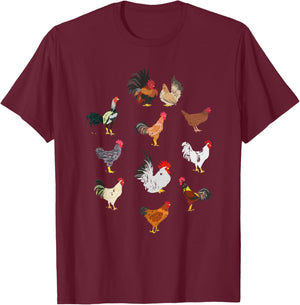 Vintage Chicken Breeds Farm Animals Day Support Farmer T-Shirt - T-Shirt | Maroon