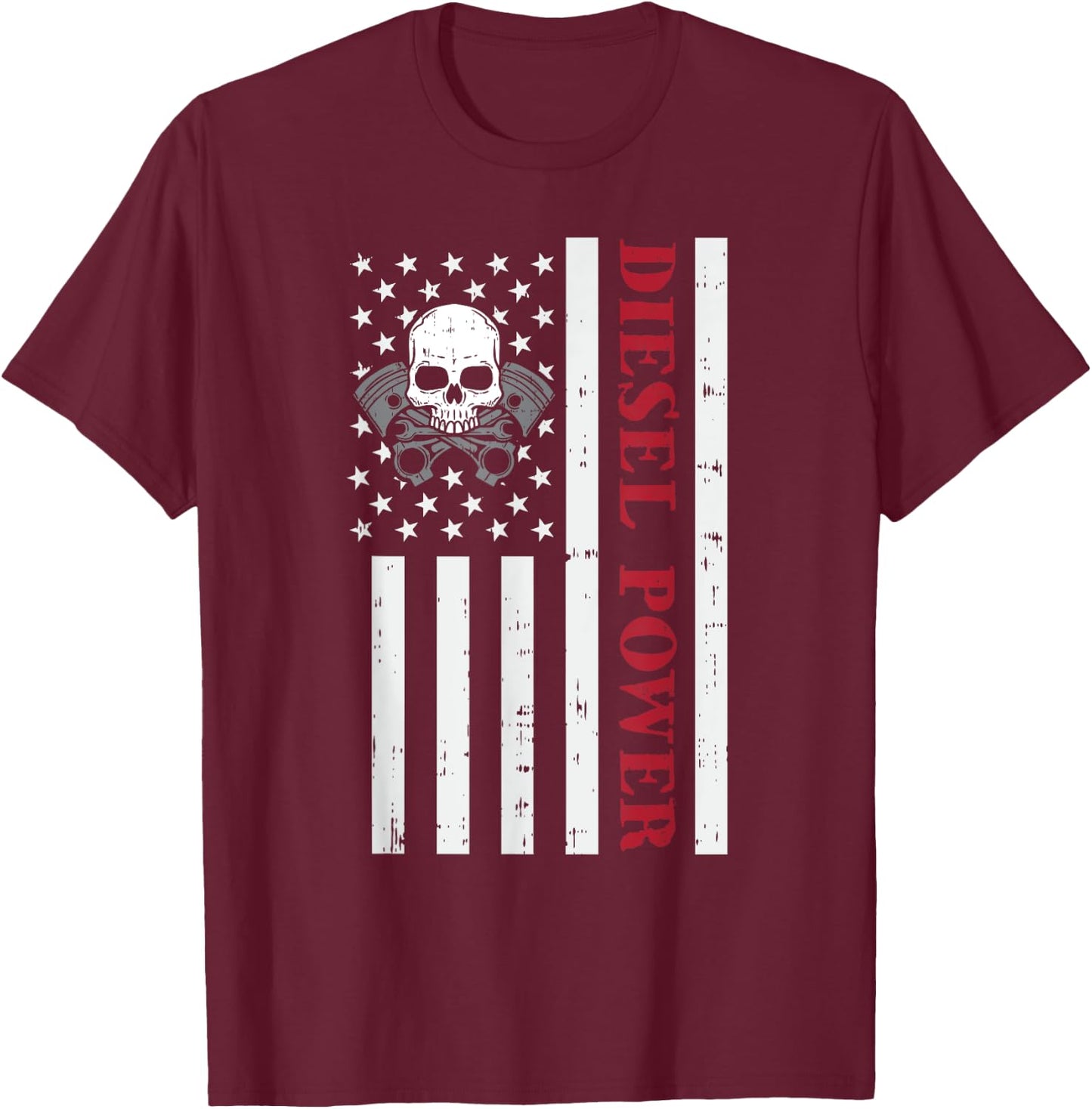Funny Diesel Mechanic Motorcycle American Diesel Power Flag T-Shirt - T-Shirt | Maroon