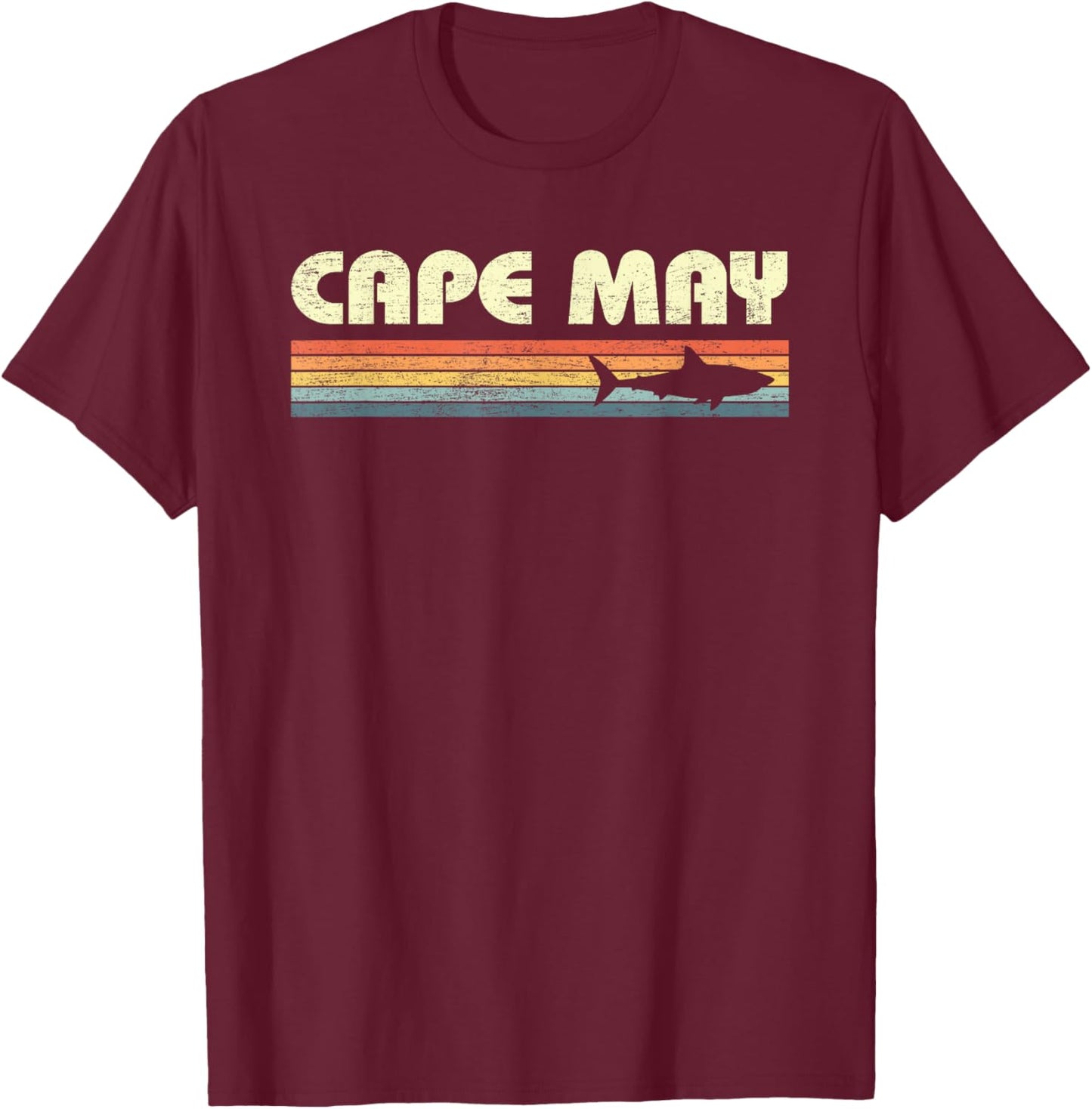 Cape May New Jersey Vintage Shark Souvenir T-Shirt - T-Shirt | Maroon