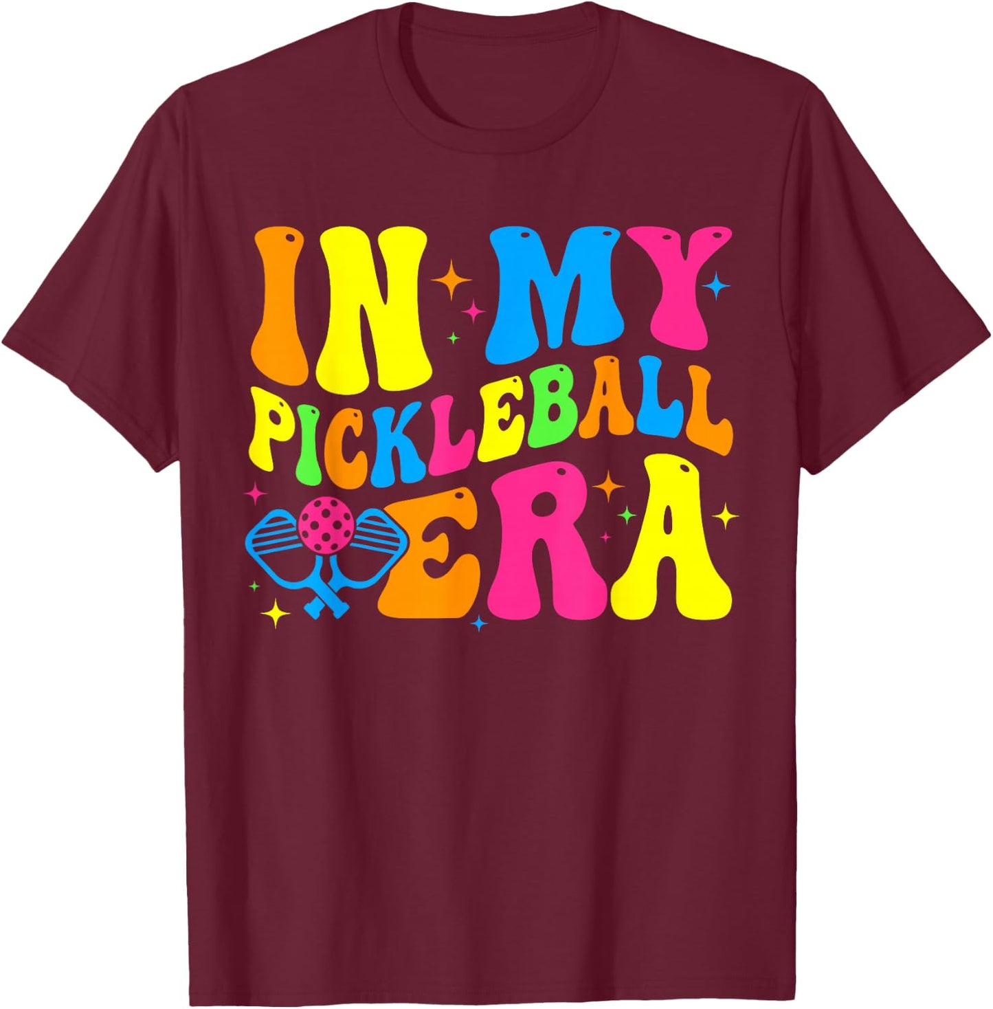 Retro Groovy In My Pickleball Era Funny Pickleball Player T-Shirt - T-Shirt | Maroon