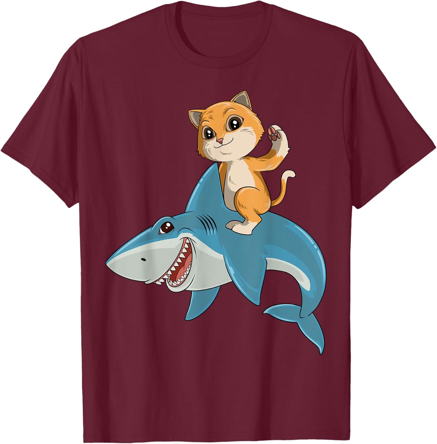 Cat Riding Shark Cat Lovers Shark Lovers Women Kids T-Shirt - T-Shirt | Maroon