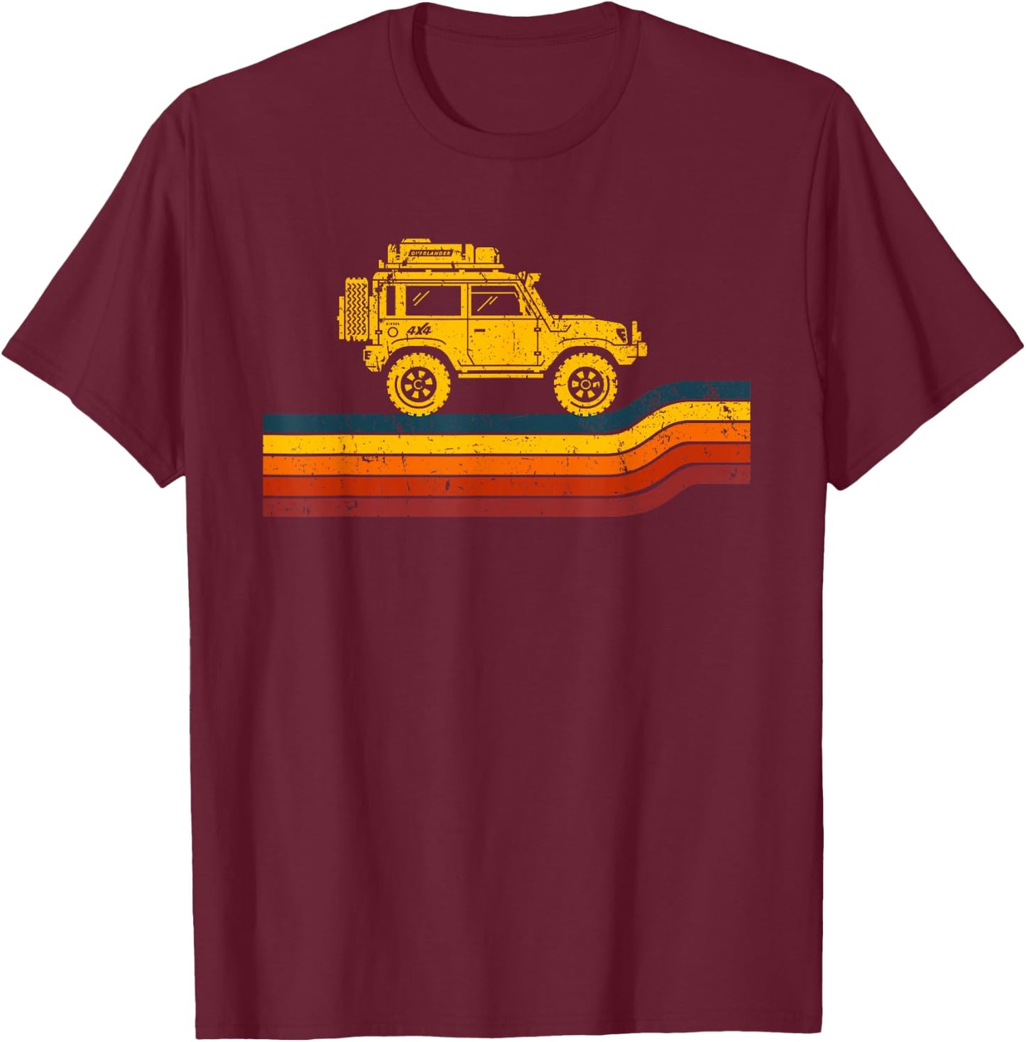 Overland Atlas Retro Rover Tracks 4x4 Offload Camping T-Shirt - T-Shirt | Maroon
