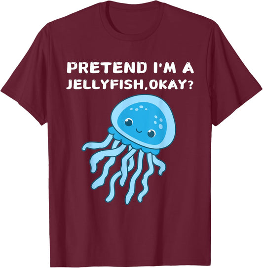 Pretend I'm A Jellyfish Halloween Costume Cute Spooky Era T-Shirt - T-Shirt | Maroon