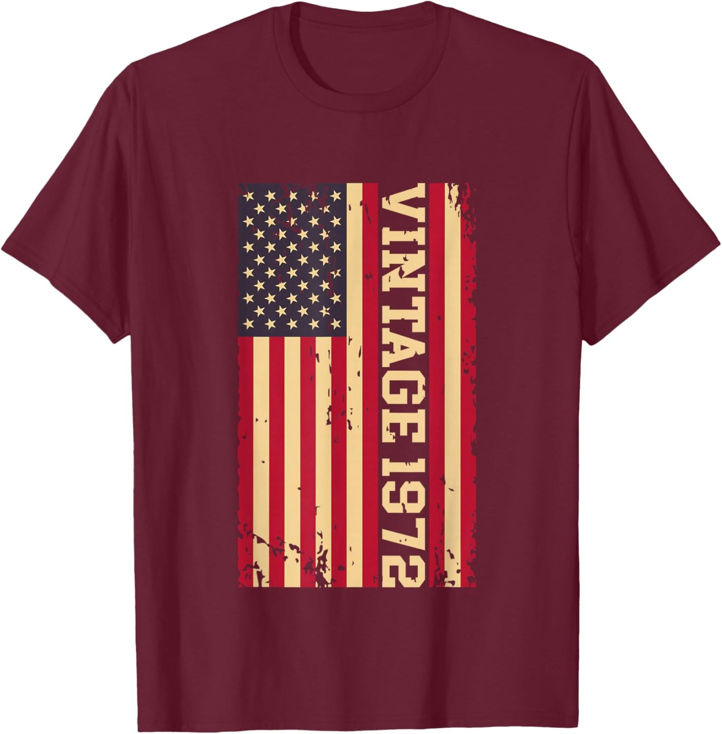 1972 Vintage 53rd Birthday 53 Years Old American USA Flag T-Shirt - T-Shirt | Maroon