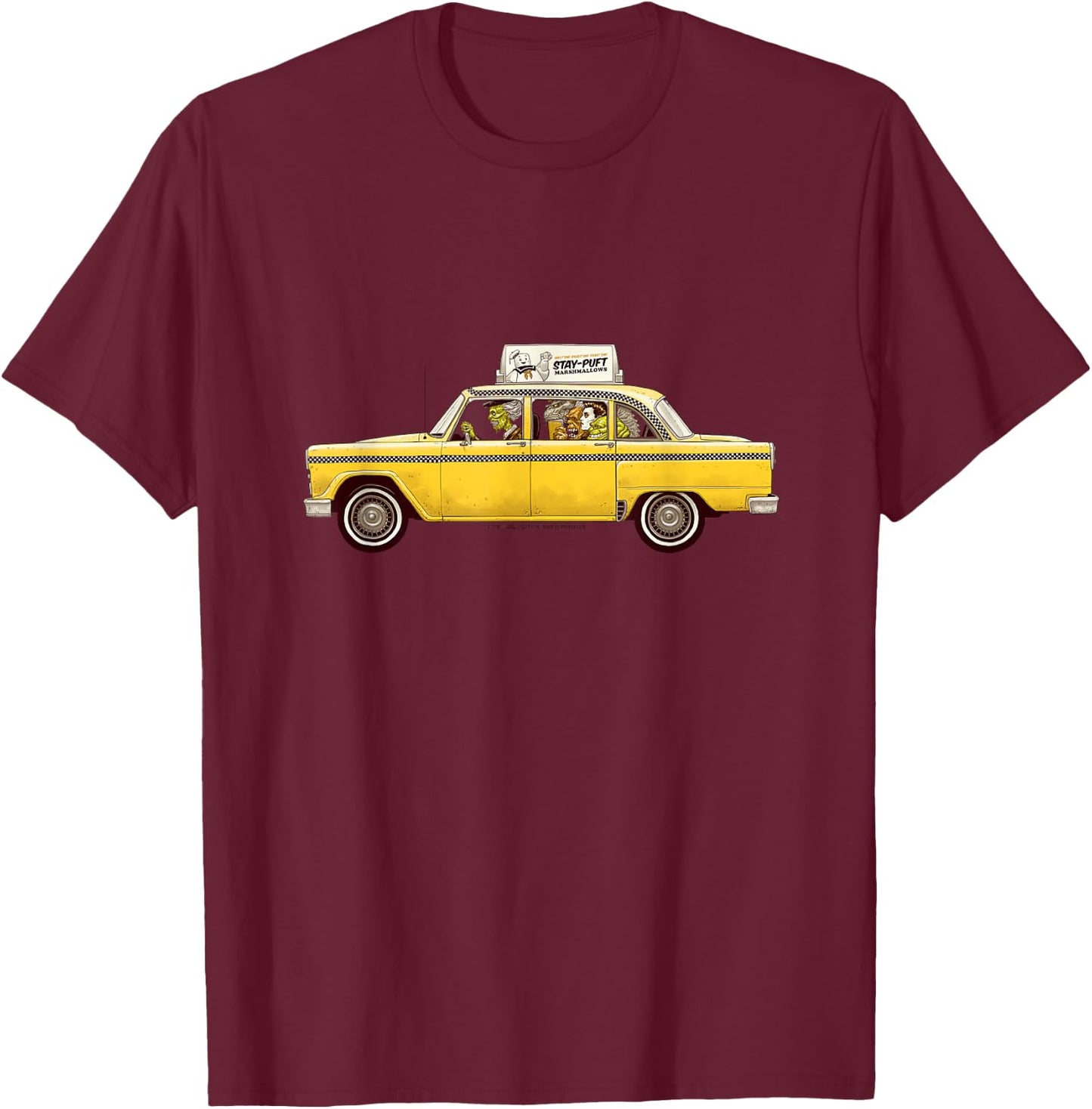 Ghostbusters Ghouls in Taxi Retro Movie T-Shirt - T-Shirt | Maroon