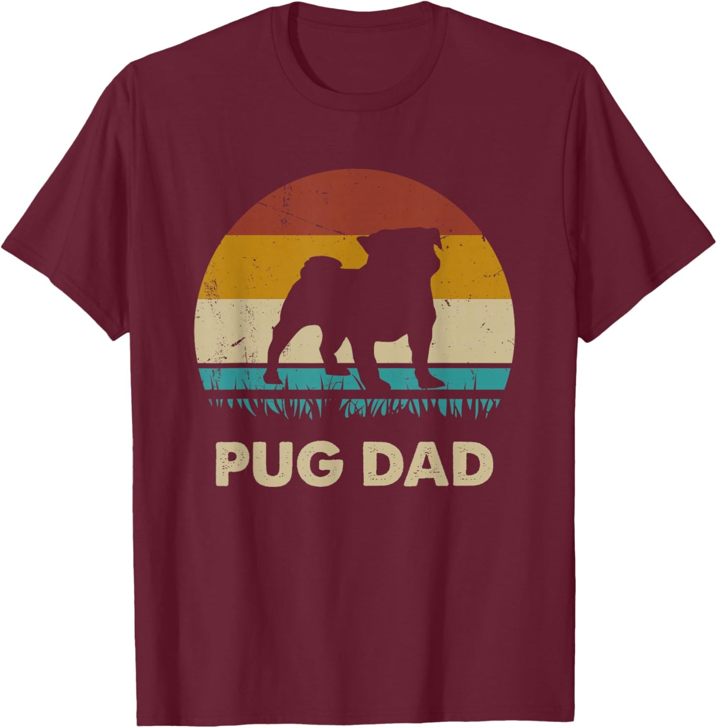 Pug Dad Pug Dog Lovers Vintage Gift Dad T-Shirt - T-Shirt | Maroon