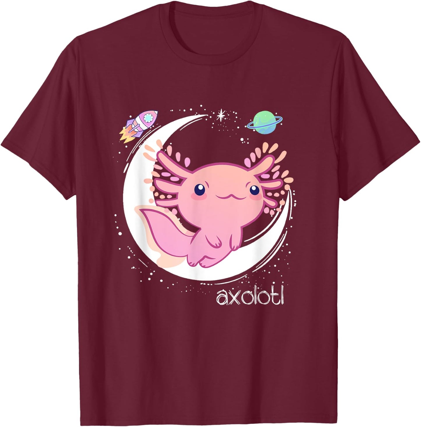 Space Axolotl Kawaii Shirt | Pastel Goth | Japan Anime Comic T-Shirt - T-Shirt | Maroon