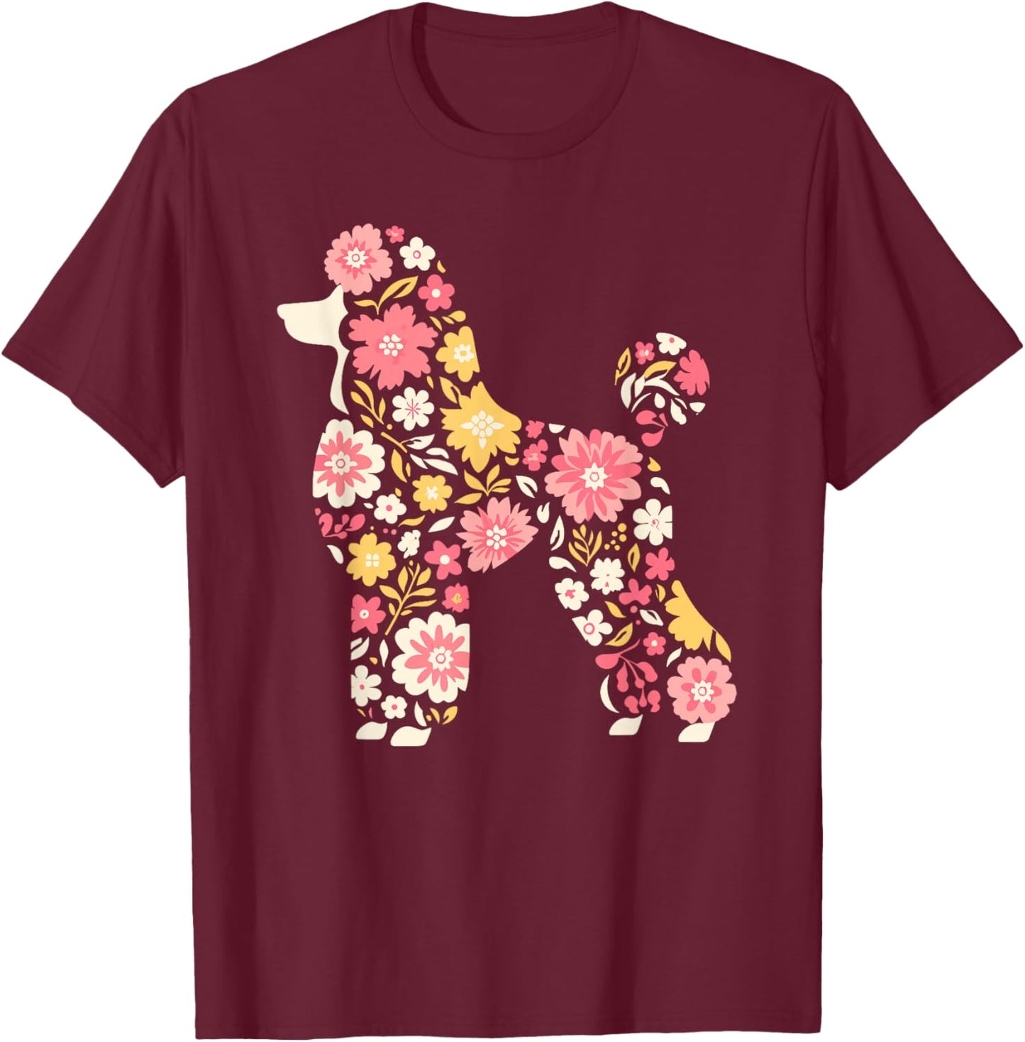 Funny Floral Flower Poodle Mom Grandma Mothers Day T-Shirt - T-Shirt | Maroon
