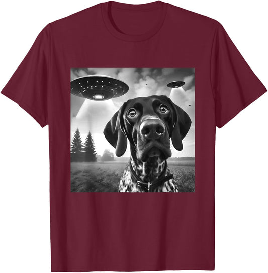 German Shorthaired Pointer Funny Selfie UFO Weird Aliens T-Shirt - T-Shirt | Maroon