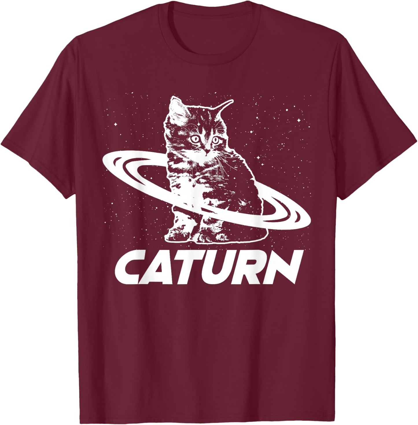 Caturn Saturn Space Cat T-Shirt - T-Shirt | Maroon
