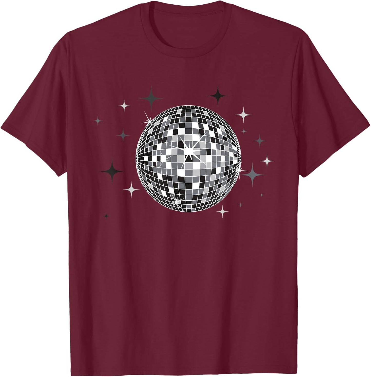 Black and White Disco Ball Club Retro T-Shirt - T-Shirt | Maroon