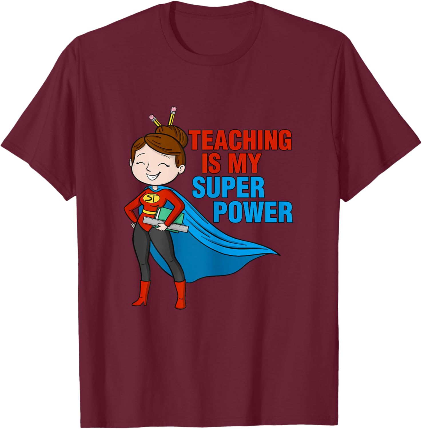 Kindergarten Teacher Teaching is my superpower school retro T-Shirt - T-Shirt | Maroon
