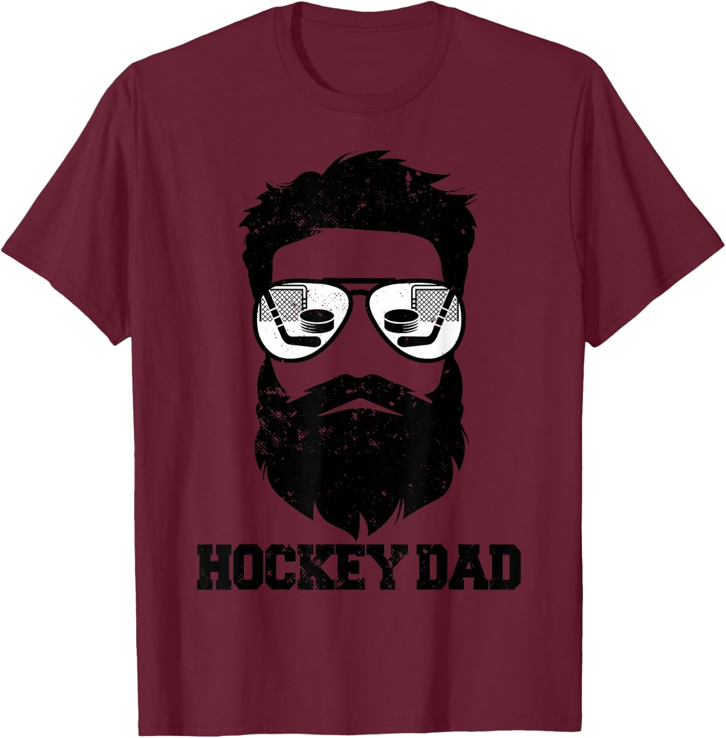 Hockey Dad Funny Messy Hair Beard Hockey Dad T-Shirt - T-Shirt | Maroon
