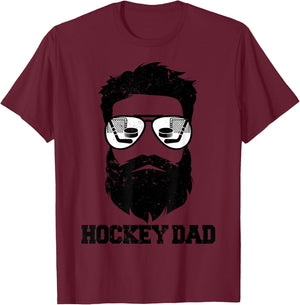 Hockey Dad Funny Messy Hair Beard Hockey Dad T-Shirt - T-Shirt | Maroon