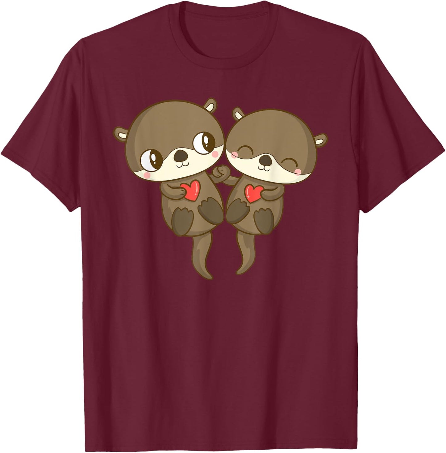 Cute Love Otter Couple Valentine's Day Men Women Kid T-Shirt - T-Shirt | Maroon