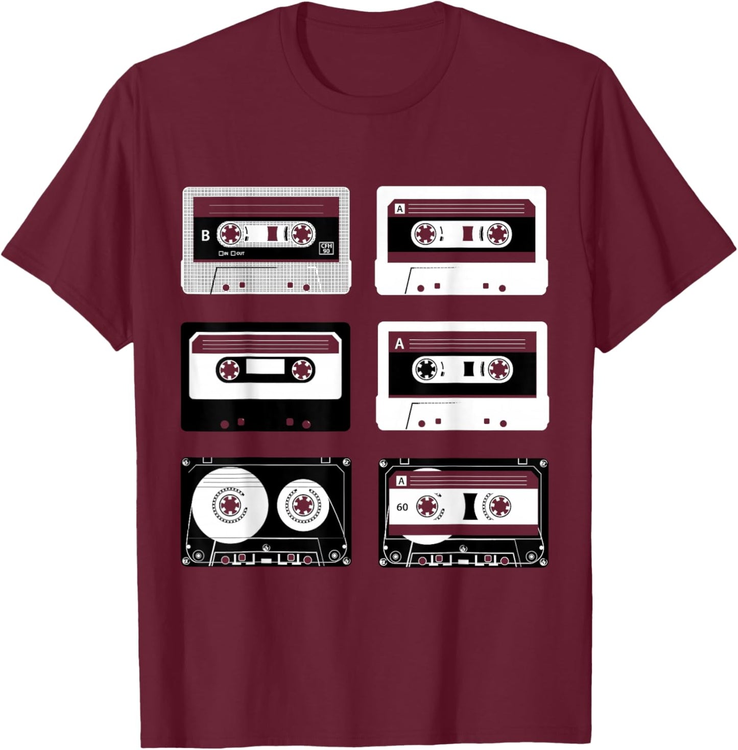 Cassette Tapes Audio Mixtapes 1980s Music Radio DJ T-Shirt - T-Shirt | Maroon