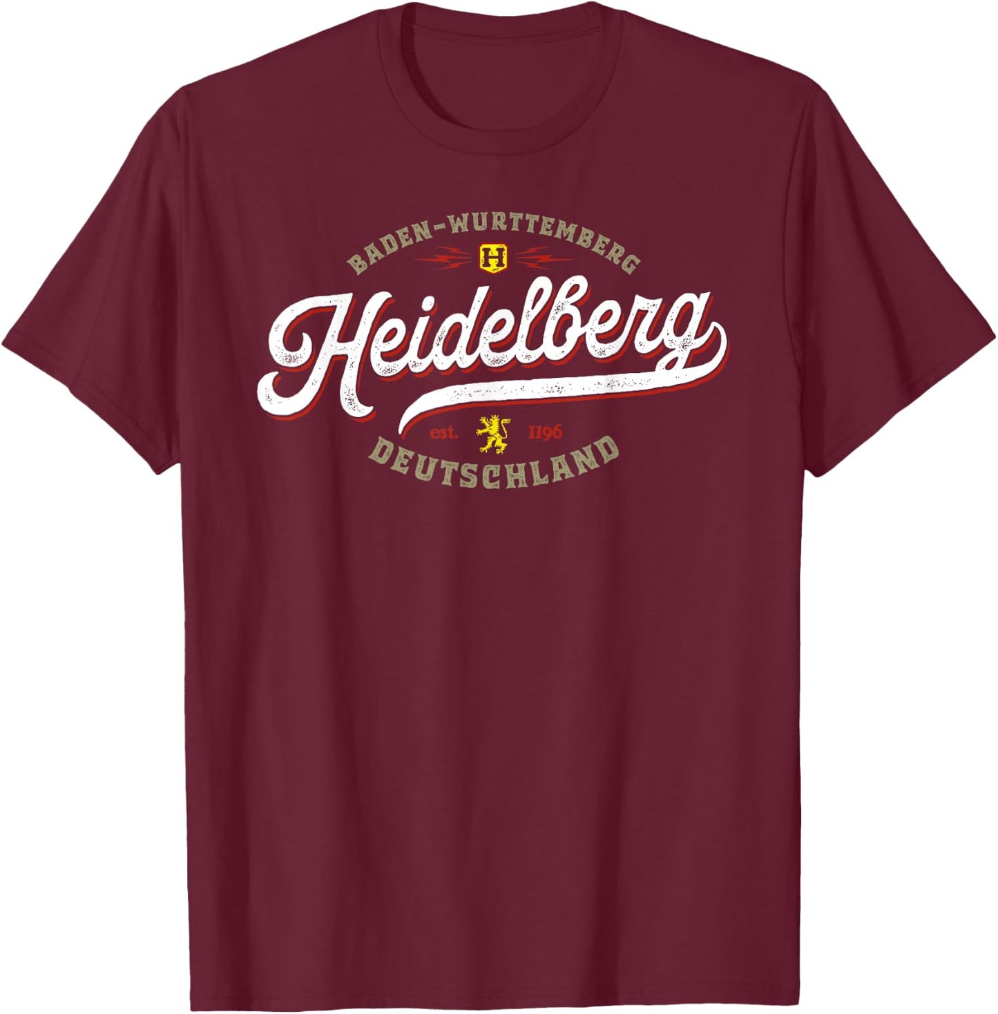 Heidelberg Gifts & Gear - Vintage Heidelberg - Black - Small - - Short Sleeve - - Classic Fit - Cotton 65%, Polyester 35% T-Shirt - T-Shirt | Maroon