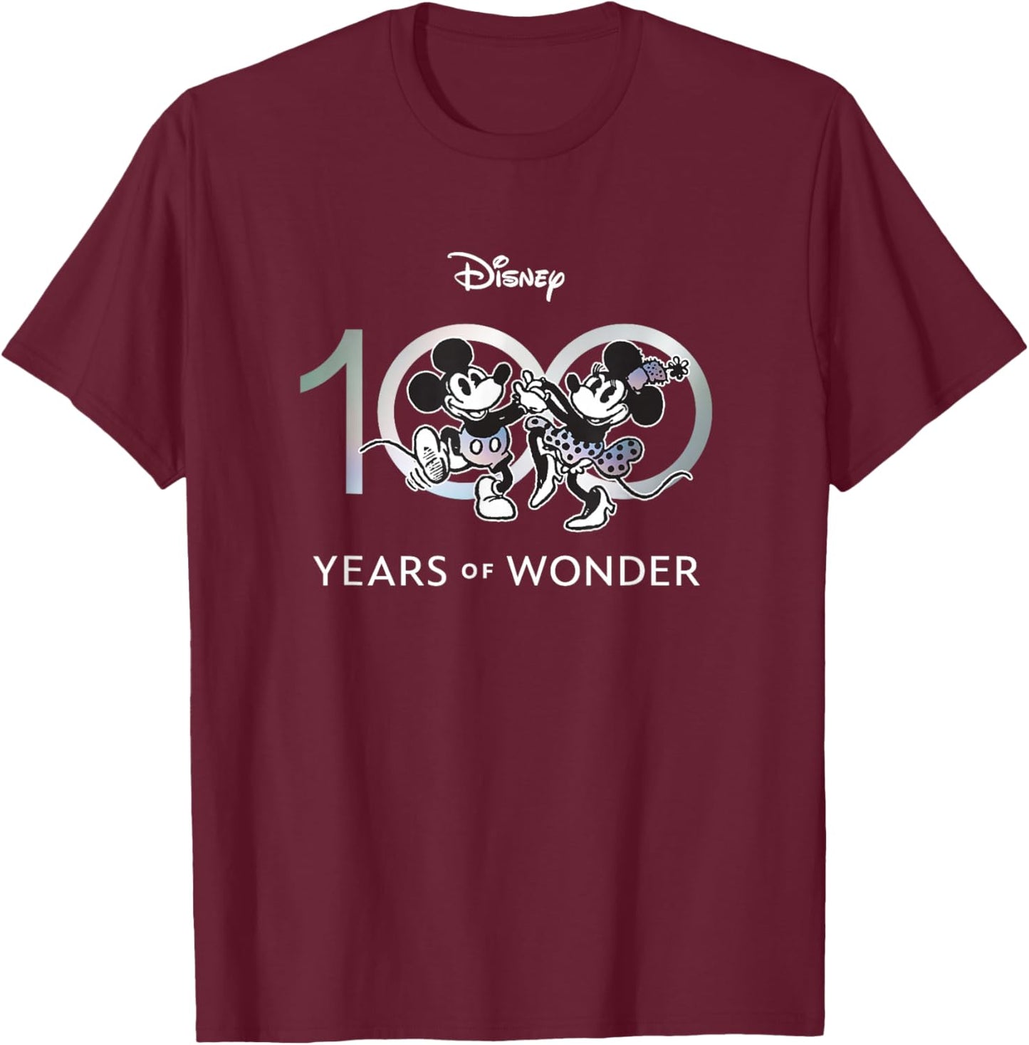Disney 100 Years of Wonder Mickey & Minnie Dancing Retro T-Shirt - T-Shirt | Maroon