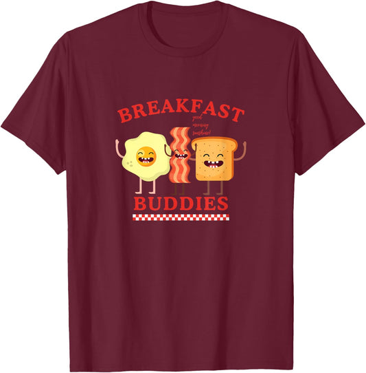 BREAKFAST BUDDIES Graphic Retro Cartoon Cute Aesthetic Diner T-Shirt - T-Shirt | Maroon