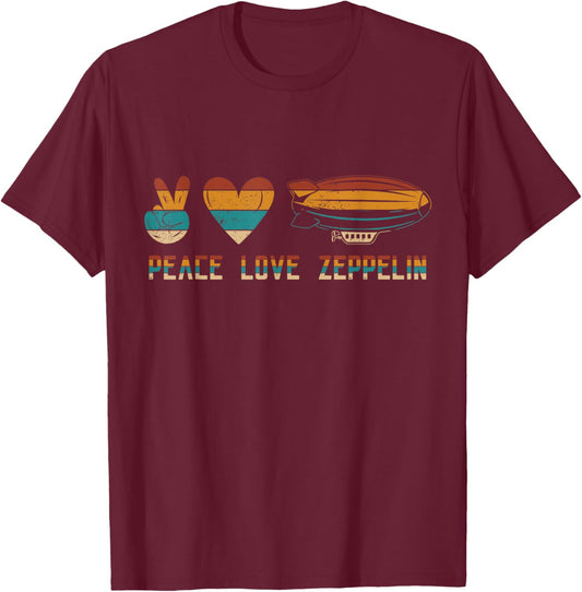 Retro Zeppelin 70s Dirigible Blimp Airship Zepelin Zepplin T-Shirt - T-Shirt | Maroon