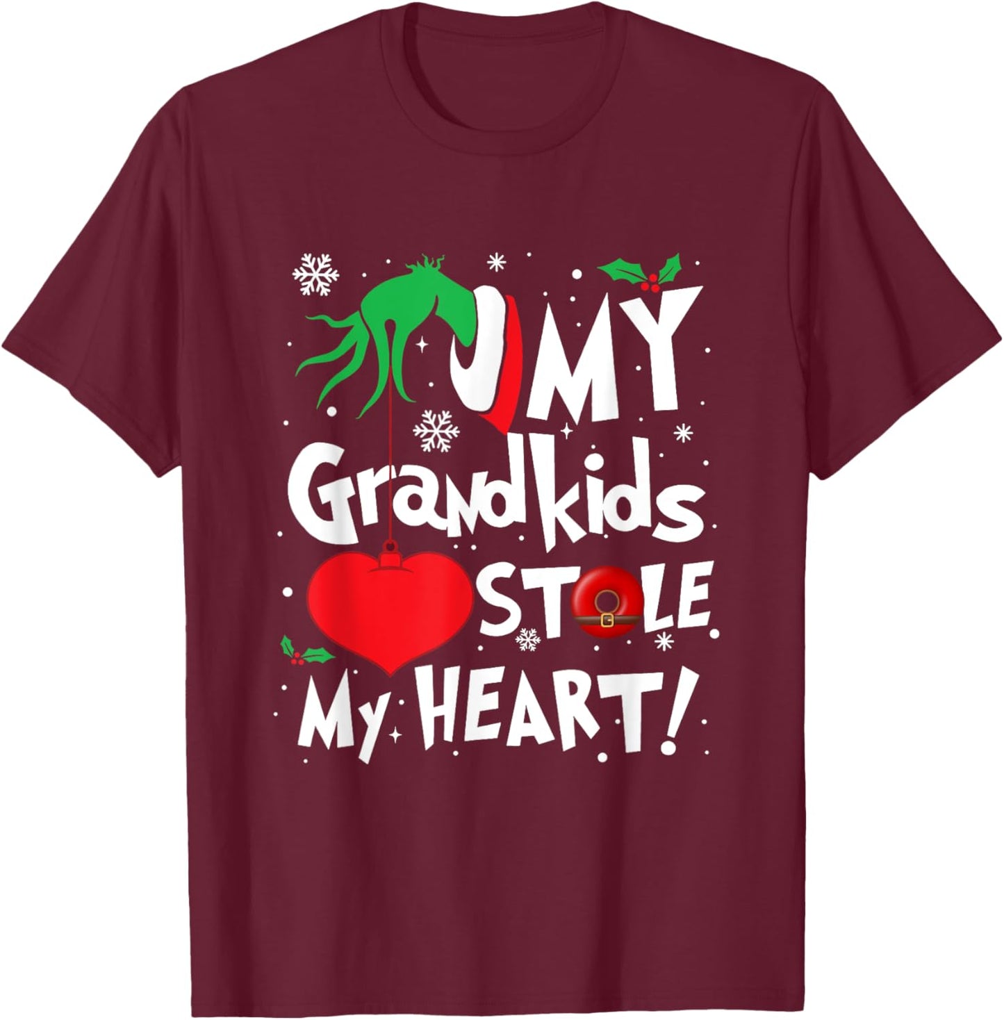 My Grandkids Stole My Heart Funny Christmas Vintage Xmas T-Shirt - T-Shirt | Maroon