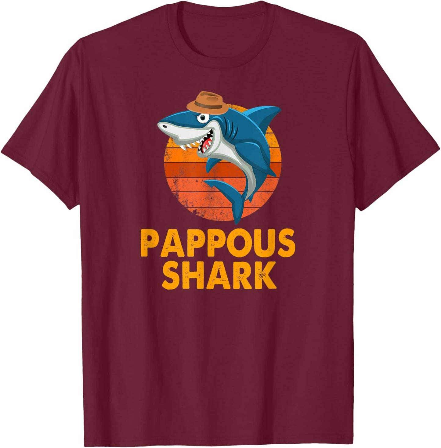 Pappous Shark Funny Vintage Papa Grandpa Father's Day Gifts T-Shirt - T-Shirt | Maroon