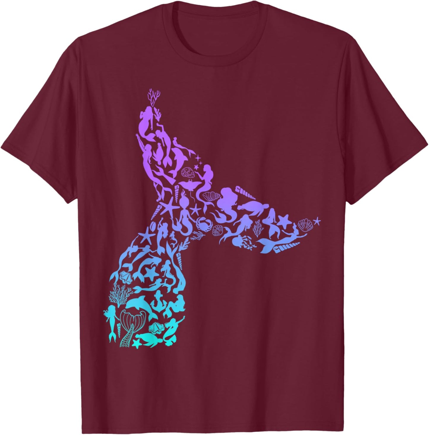 Girls Whale Mermaid Tail Fantasy Design Sea Ocean Themed T-Shirt - T-Shirt | Maroon