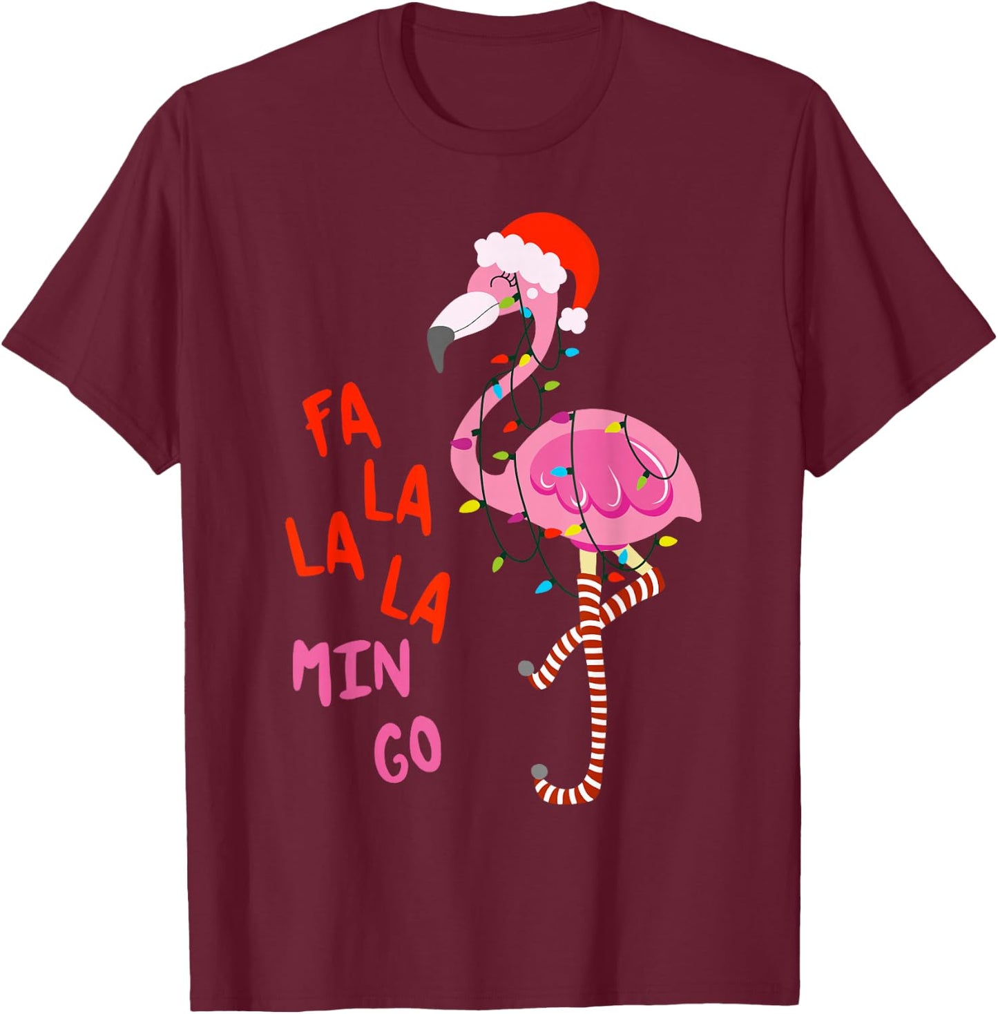 FA La La Mingo Flamingo Christmas Tropical Xmas Tree Lights T-Shirt - T-Shirt | Maroon