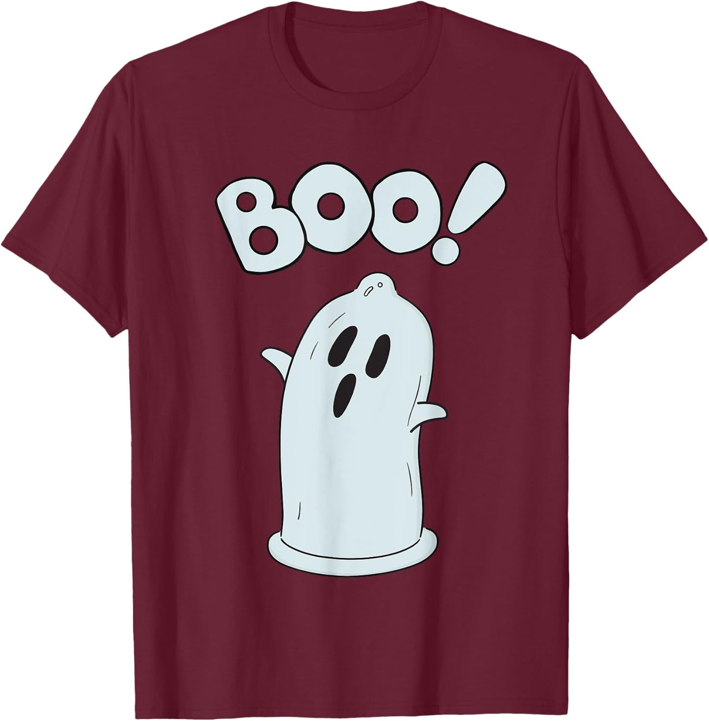 Halloween Condom Boo Ghost Spooky Ghost Face Easy Costume T-Shirt - T-Shirt | Maroon