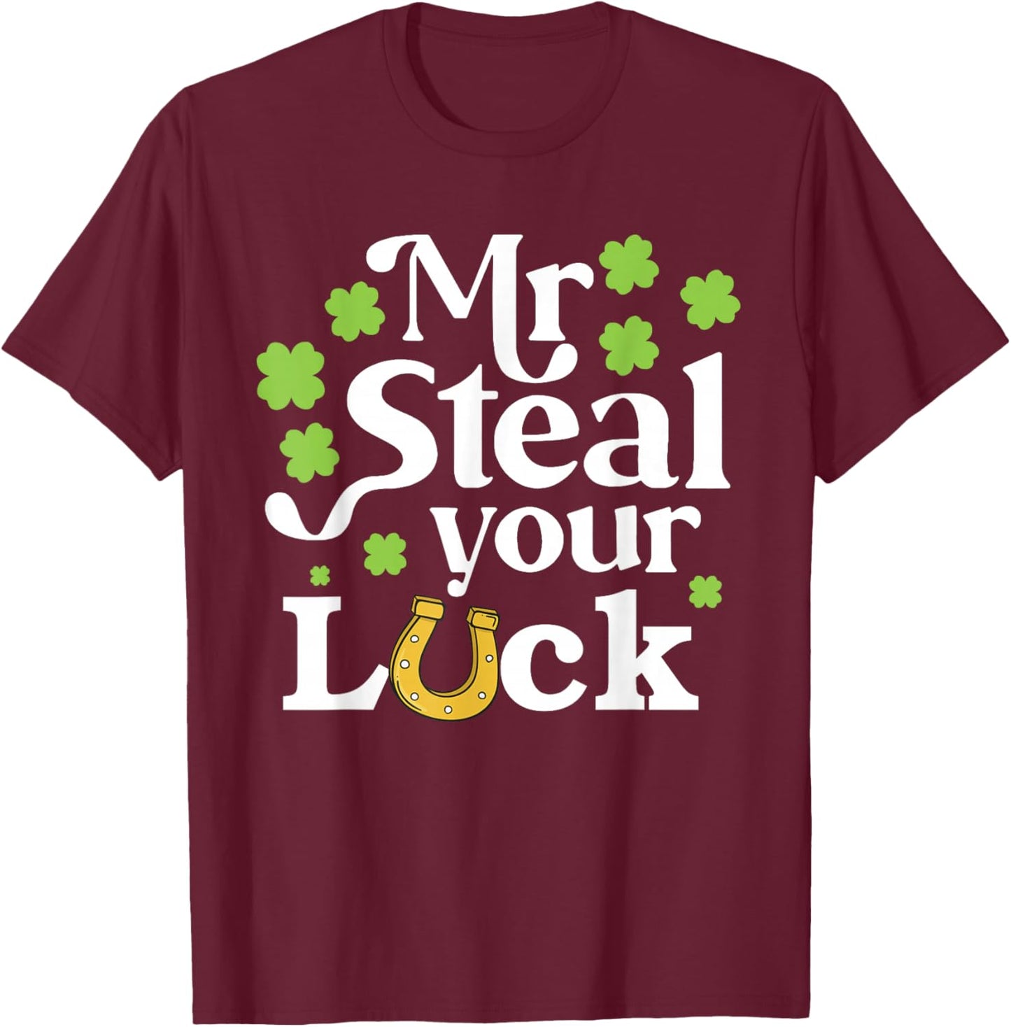 Mr Steal Your Luck Groovy Shamrock Boy Kids St Patrick's Day T-Shirt - T-Shirt | Maroon