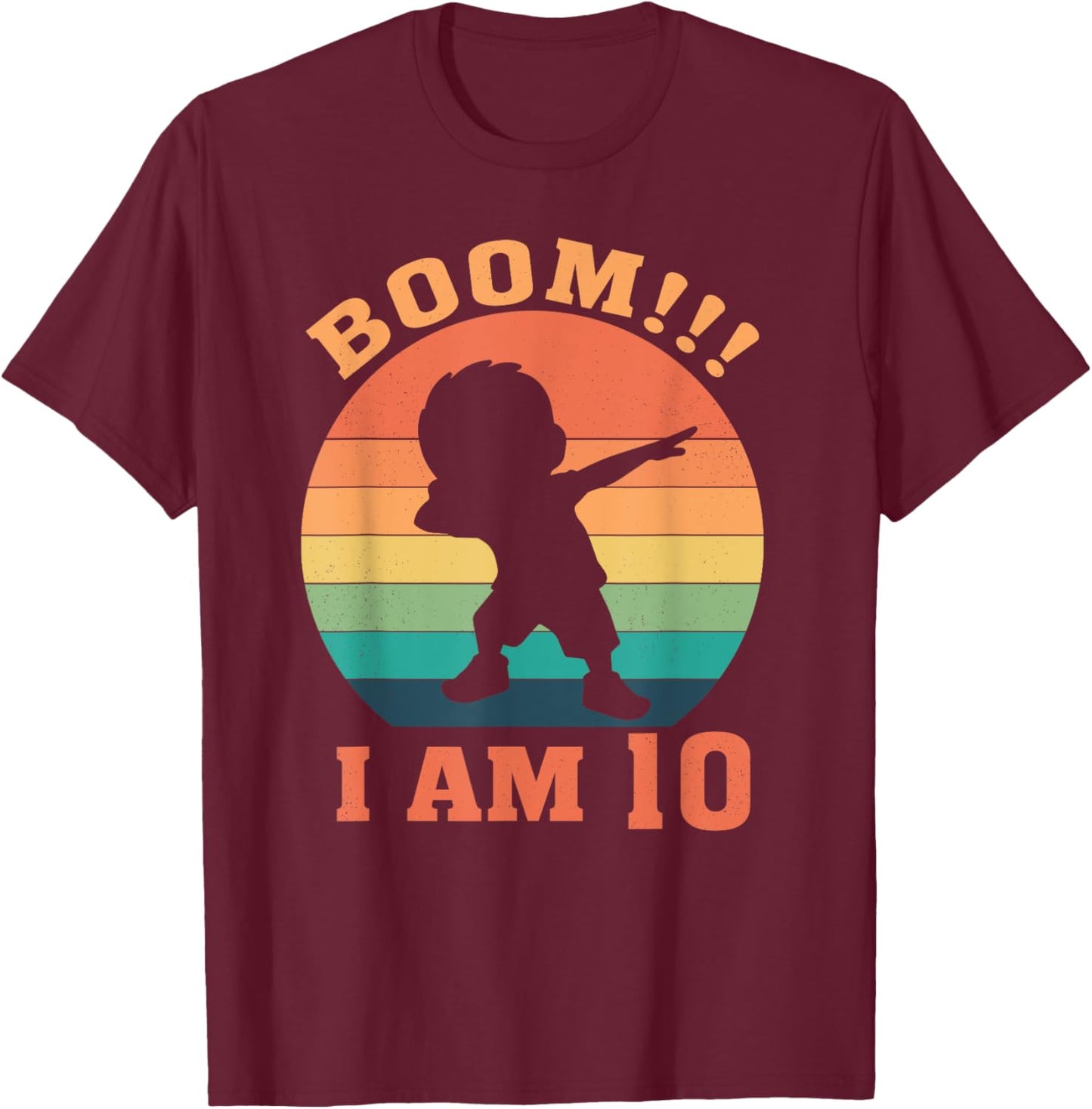 Boom I'm 10 Years Old 10th Birthday Party Dabbing Kids T-Shirt - T-Shirt | Maroon