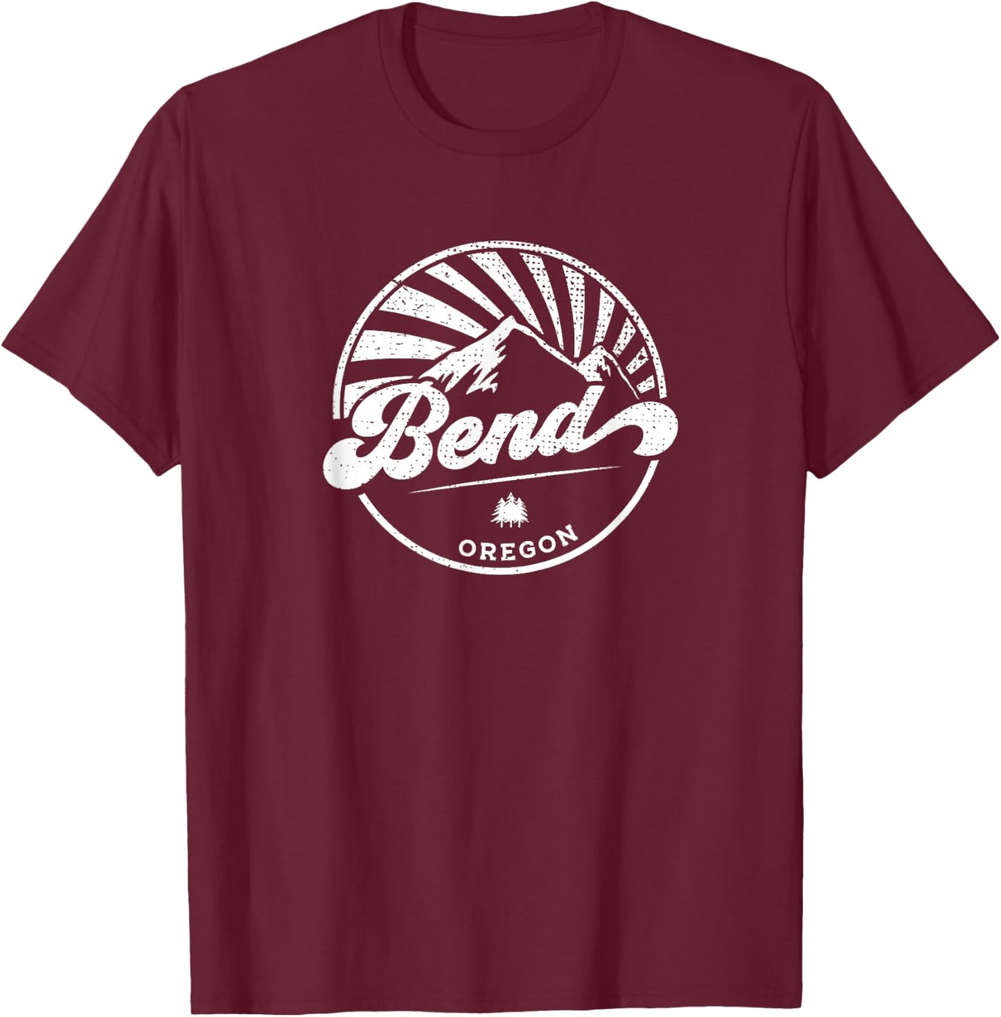Bend, Oregon - Retro Vintage City Mountains T-Shirt - T-Shirt | Maroon