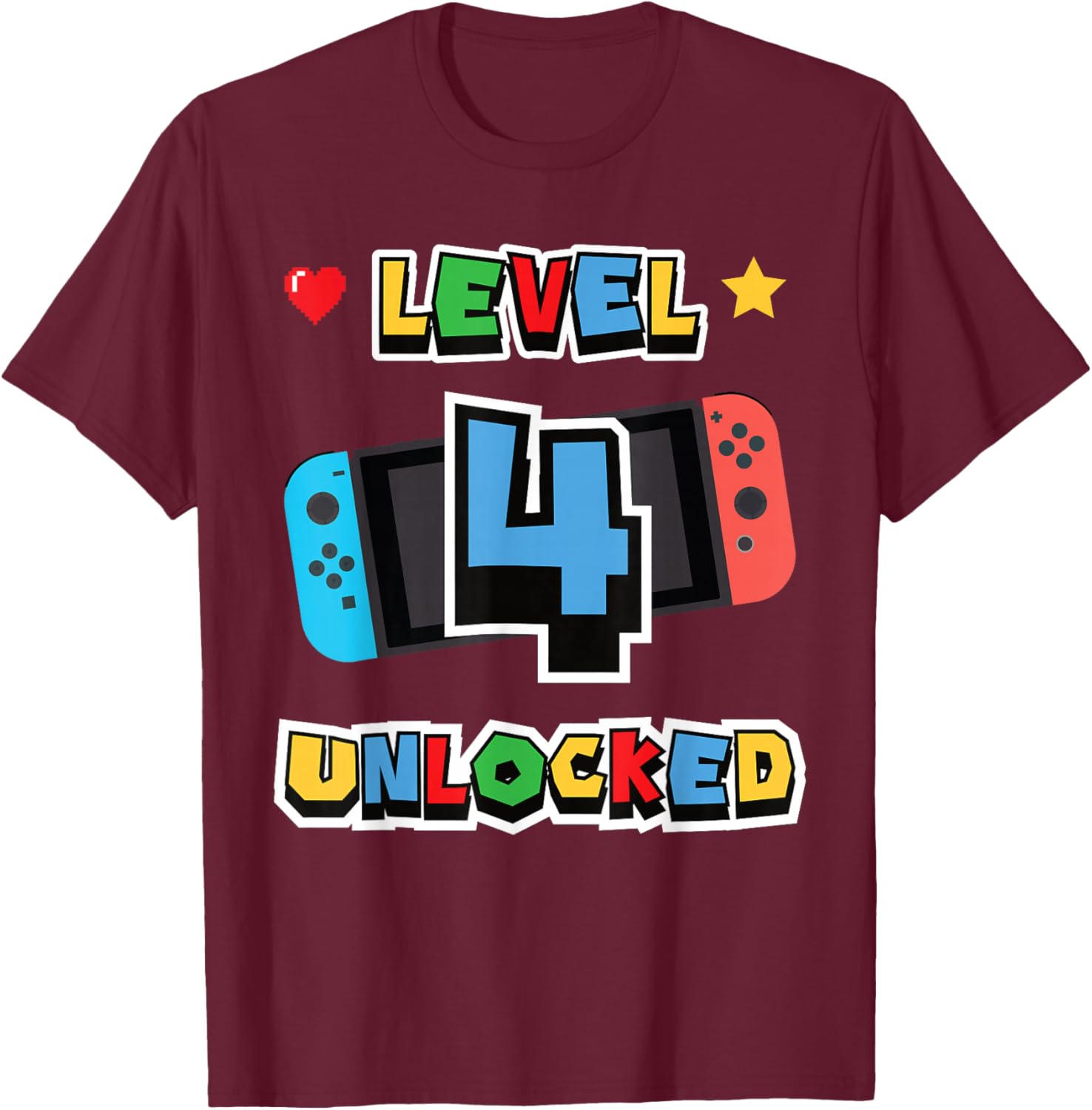 Level 4 Unlocked 4th Birthday Kids Video Game 4 Years Old T-Shirt - T-Shirt | Maroon