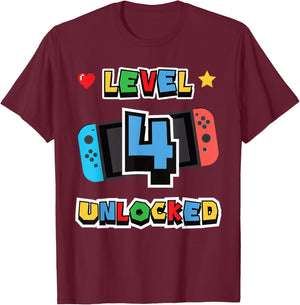 Level 4 Unlocked 4th Birthday Kids Video Game 4 Years Old T-Shirt - T-Shirt | Maroon