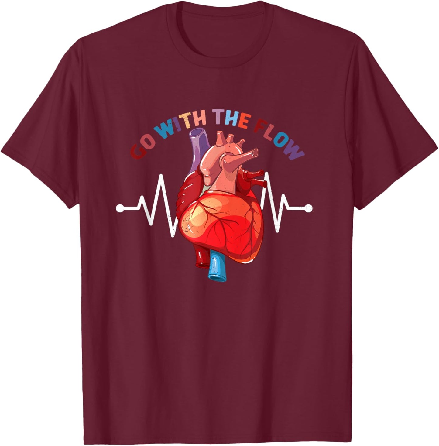 Go With The-Flow CVICU Cardiac Nurse Anatomy Cardiology T-Shirt - T-Shirt | Maroon