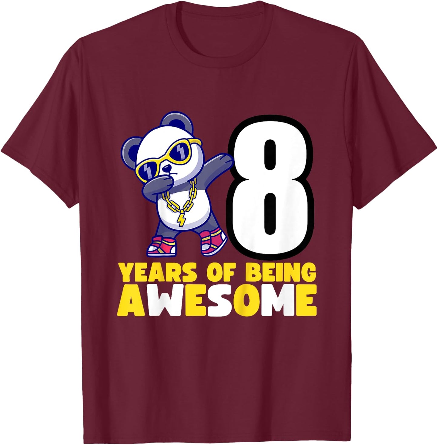 Kids Dabbing Panda Bear Birthday Party - 8 Years of Awesome T-Shirt - T-Shirt | Maroon