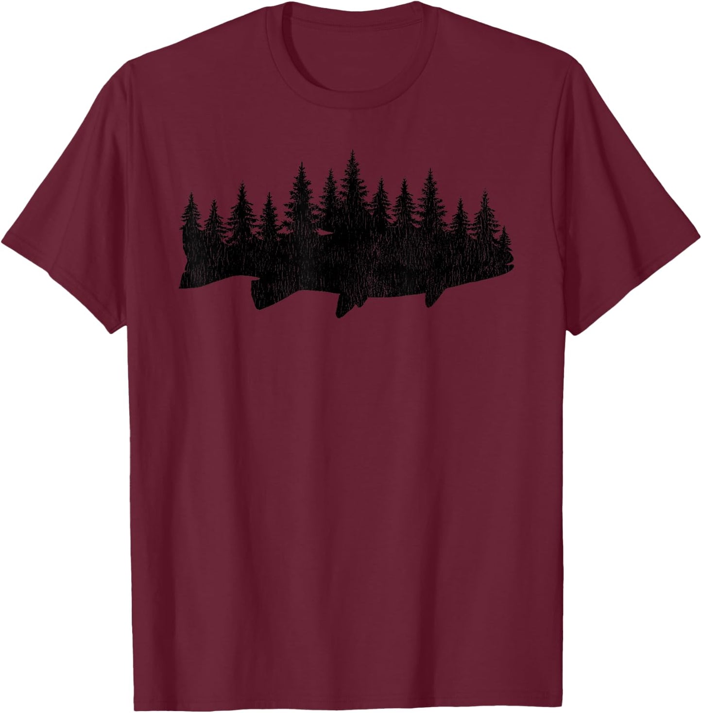 Steelhead Fishing - Forest Treeline Trout Fisherman T-Shirt - T-Shirt | Maroon