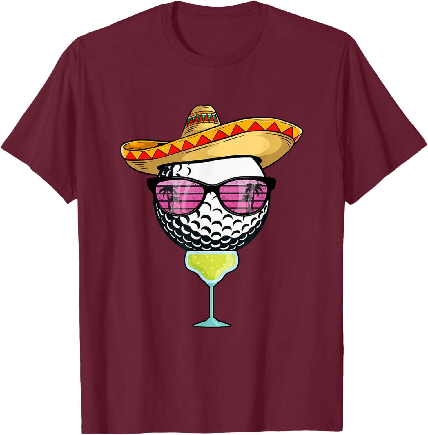 Women Cinco de Mayo Golf Ball With Sombrero Margarita Golfer T-Shirt - T-Shirt | Maroon