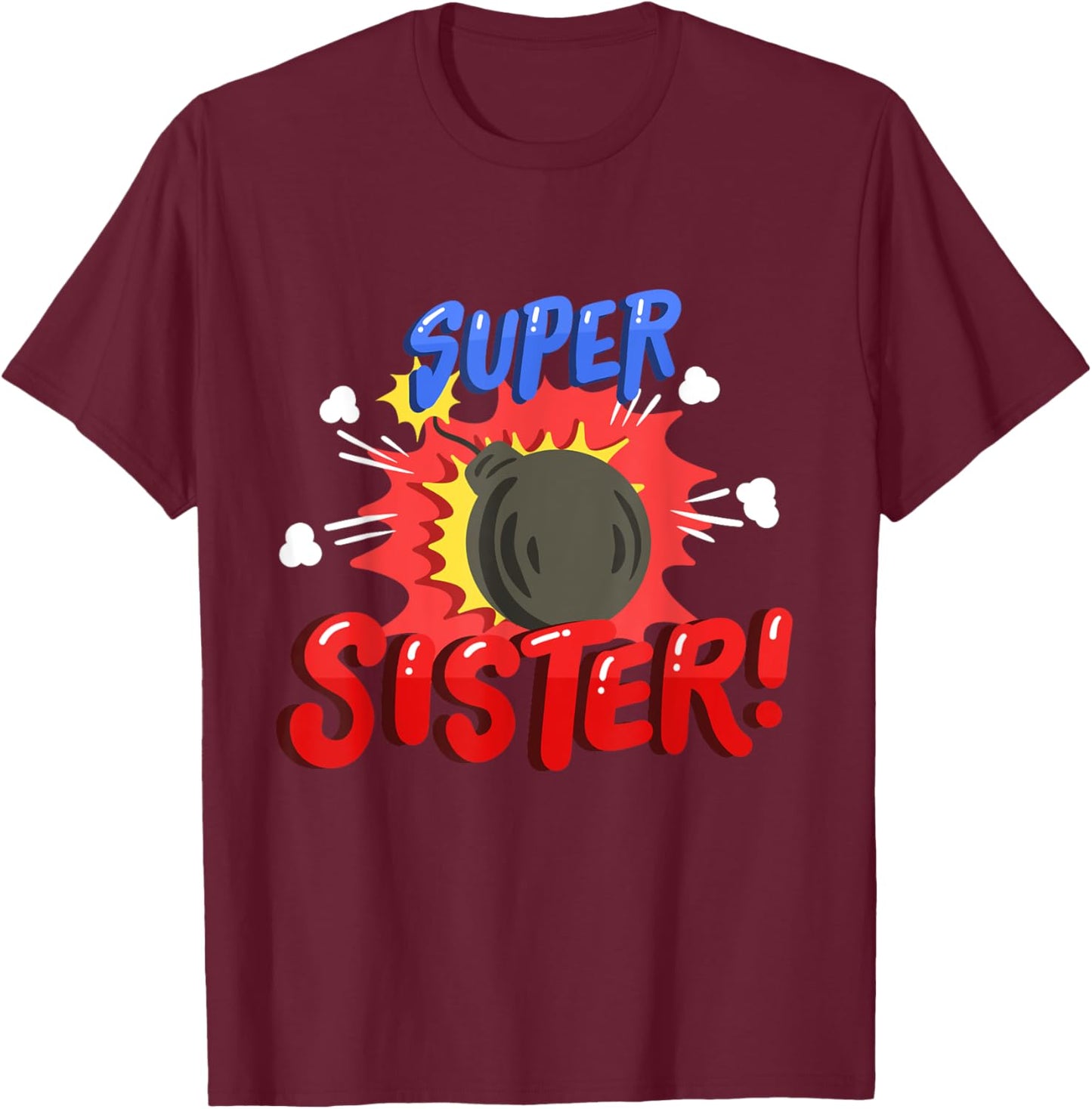 Sister Superhero Comic Birthday Party Family Matching T-Shirt - T-Shirt | Maroon