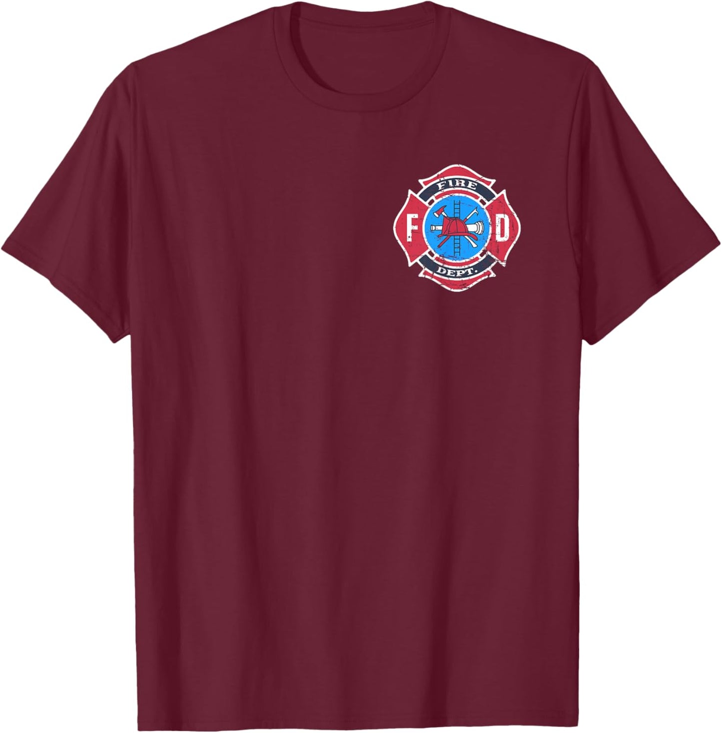 Retro Fire Department Logo Uniform Fireman Firefighter Art T-Shirt - T-Shirt | Maroon