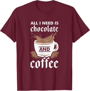 I Love Chocolate And Coffee Design T-Shirt - T-Shirt | Maroon