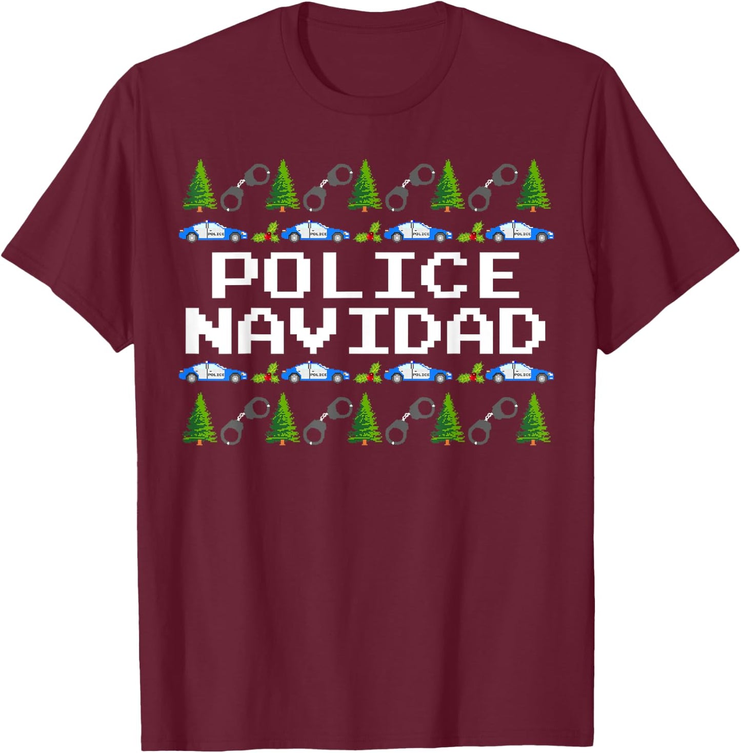 Police Navidad - Ugly Sweater Style Xmas Christmas Police T-Shirt - T-Shirt | Maroon